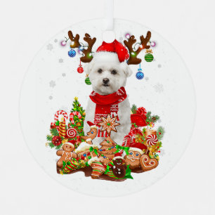 Cute Maltese Reindeer Christmas Lighting Santa Xma Metal Ornament