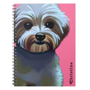 Cute Maltipoo Art Illustration with Custom Name Notebook