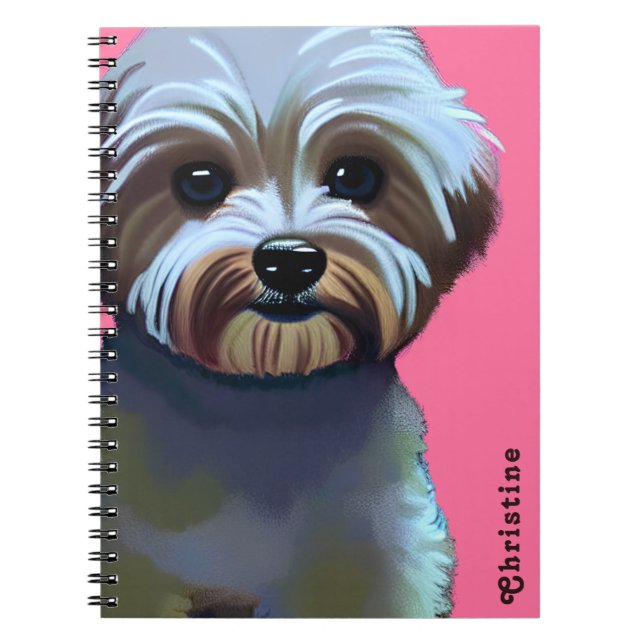 Cute Maltipoo Art Illustration with Custom Name Notebook (Front)