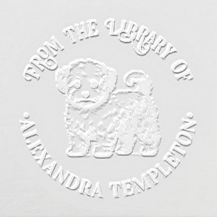 Cute Maltipoo Dog Standing Library Book Name Embosser