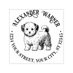Cute Maltipoo Dog Standing Name Return Address Self-inking Stamp