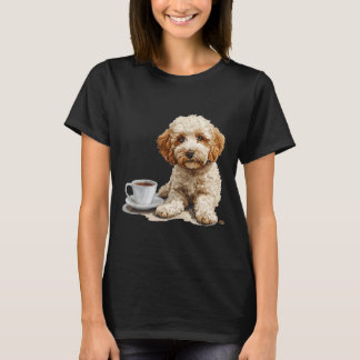 Cute Maltipoo with a Cup of Coffee Maltipoo T-Shirt