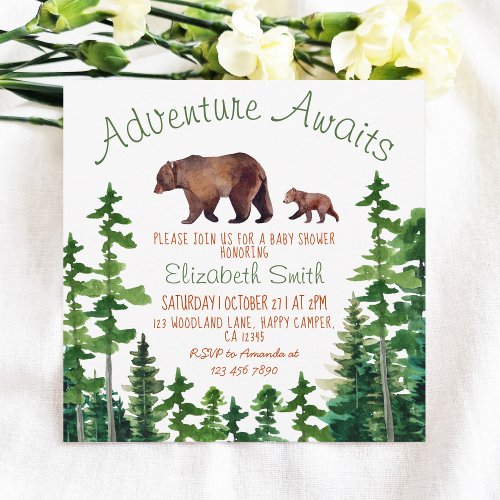 Cute Mama and Baby Bear Adventure Baby Shower Invitation
