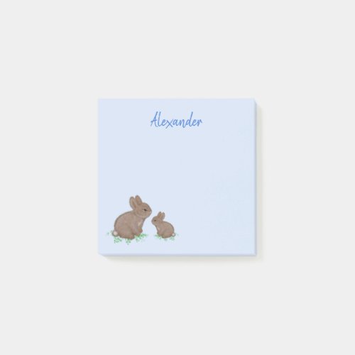 Cute Mama and Baby Bunny in Clover Blue Post_it Notes