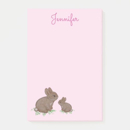 Cute Mama and Baby Bunny in Clover Pink Post_it Notes