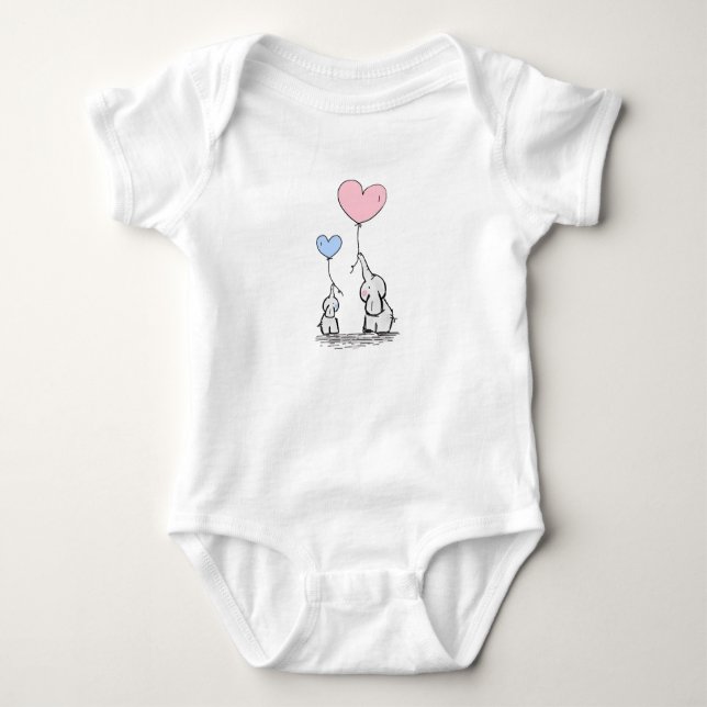 Cute Mama and Baby Elephants Baby One Piece Tee (Front)