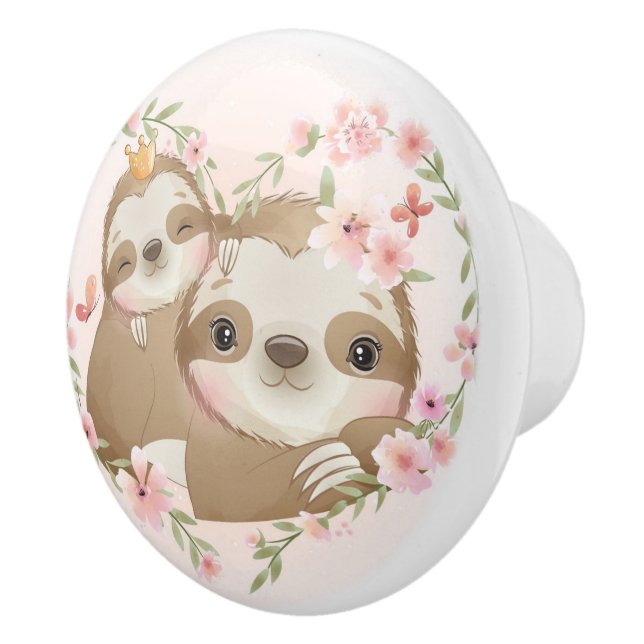 Cute Mama and Baby Sloth Ceramic Knob (Right)