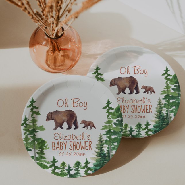 Cute Mama Baby Bear Boy Baby Shower Paper Plates (Creator Uploaded)