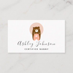 Cute Mama & Baby Bear Certified Nanny Babysitter   Business Card