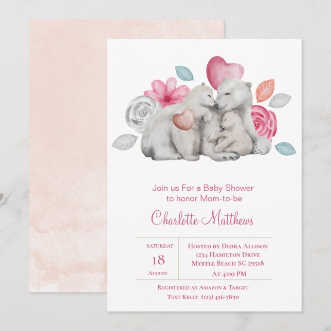 Cute Mama Baby Bears Baby Shower Invitation (Front/Back)