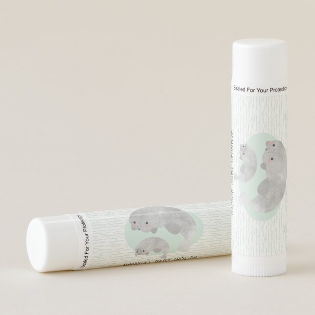 Cute Mama & Baby Manatee with Waves Baby Shower Lip Balm (Front)