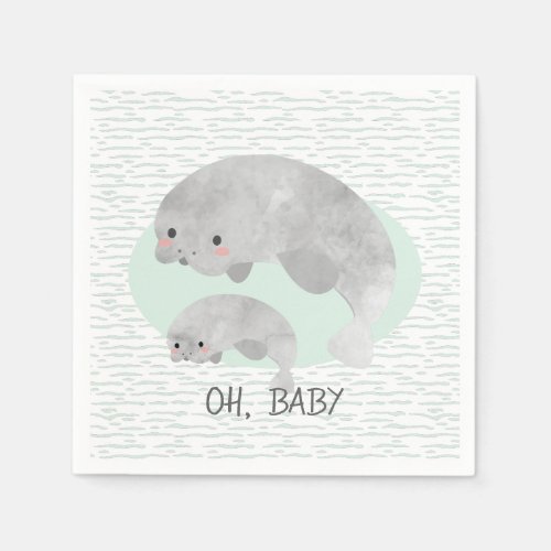 Cute Mama  Baby Manatee with Waves Baby Shower Napkins
