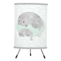 Cute Mama & Baby Manatee with Waves Nursery Lamp