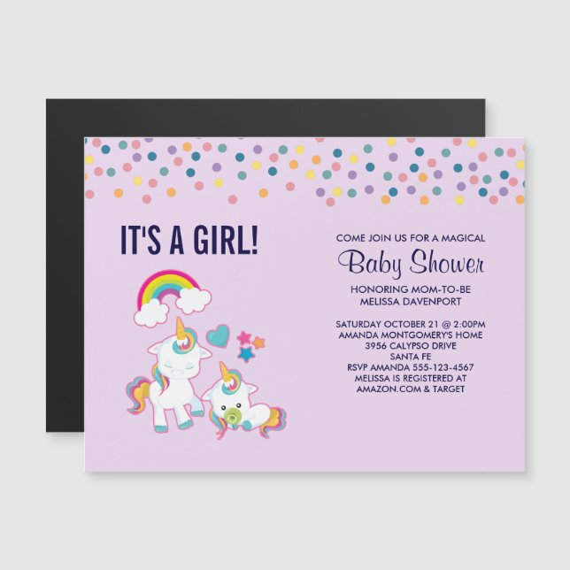 Cute Mama & Baby Unicorn Magical Baby Shower Magnetic Invitation (Front/Back)