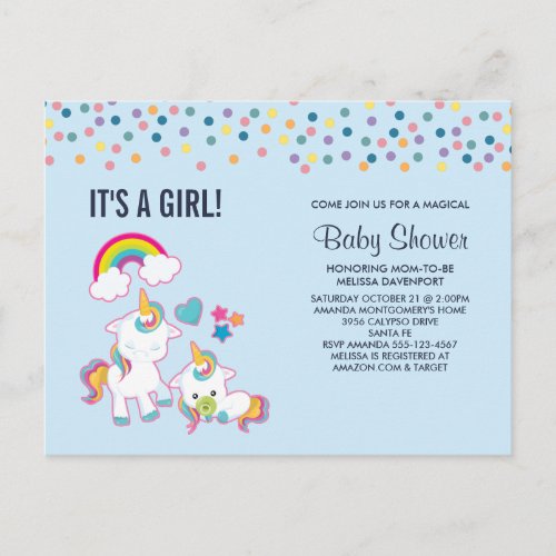 Cute Mama  Baby Unicorn Magical Baby Shower Postcard