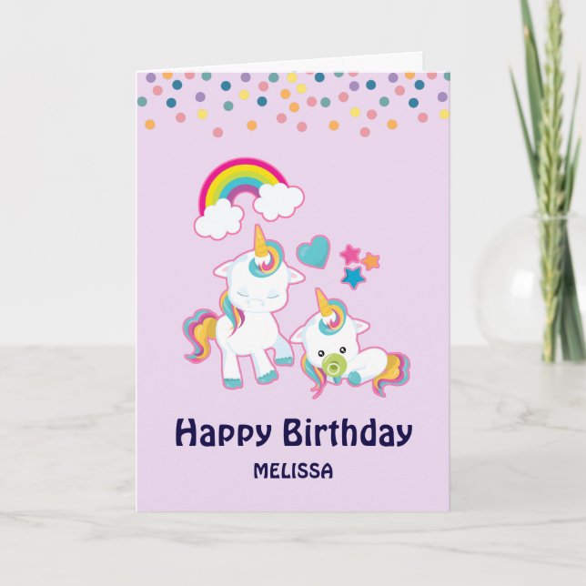 Cute Mama & Baby Unicorn Magical Birthday Card (Front)