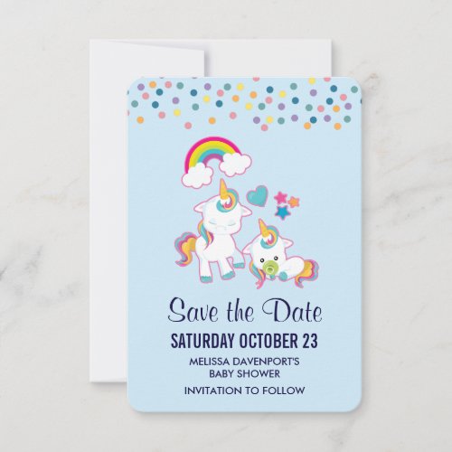 Cute Mama  Baby Unicorn Magical Illustrated Save The Date