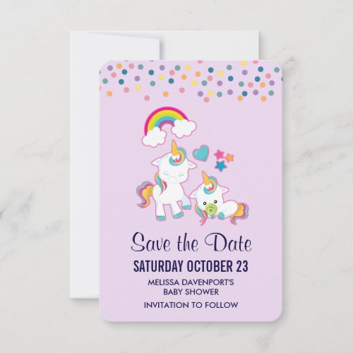 Cute Mama  Baby Unicorn Magical Illustrated Save The Date