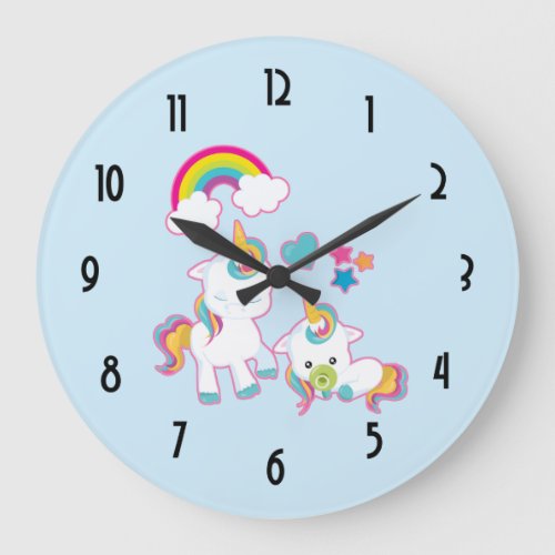 Cute Mama  Baby Unicorn Magical Illustration Large Clock