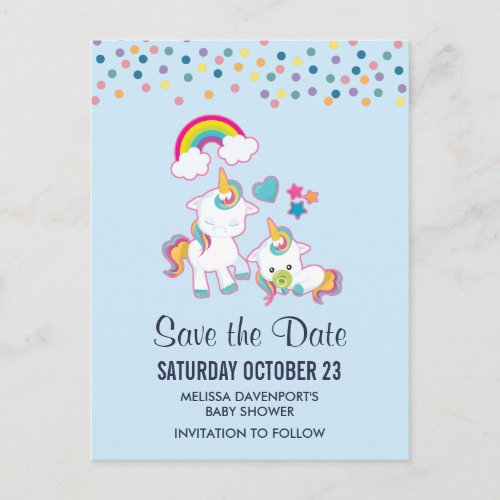 Cute Mama  Baby Unicorn Magical Save the Date Postcard