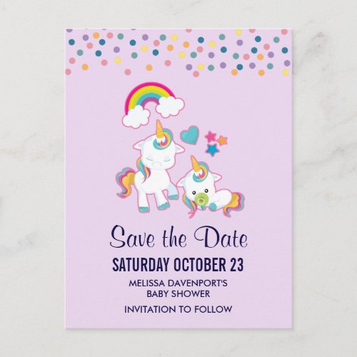 Cute Mama  Baby Unicorn Magical Save the Date Postcard