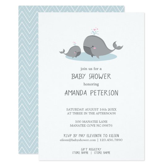 Cute Mama Baby Whales Blue Chevron Shower Invitation Zazzle Cute Mama Baby Whales Blue Chevron Shower Invitation