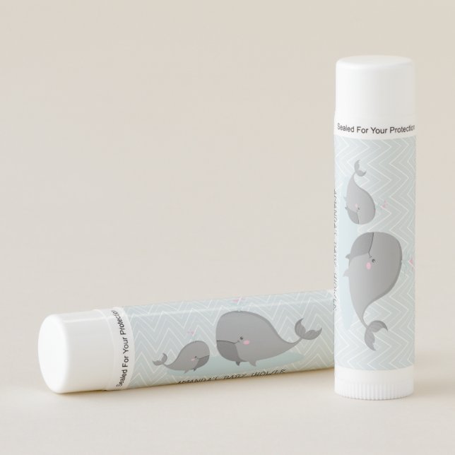 Cute Mama & Baby Whales Blue Chevron Baby Shower Lip Balm (Front)