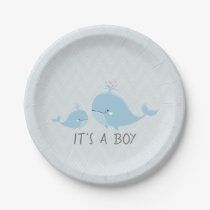 Cute Mama & Baby Whales Blue Chevron Baby Shower Paper Plates