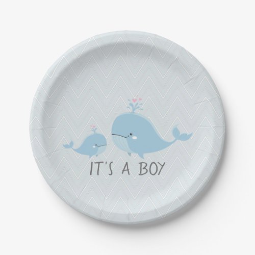 Cute Mama  Baby Whales Blue Chevron Baby Shower Paper Plates