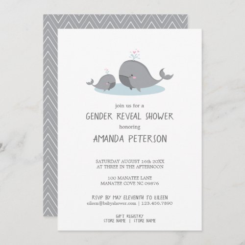 Cute Mama  Baby Whales Blue Chevron Gender Reveal Invitation