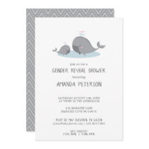 Cute Mama & Baby Whales Blue Chevron Gender Reveal Invitation