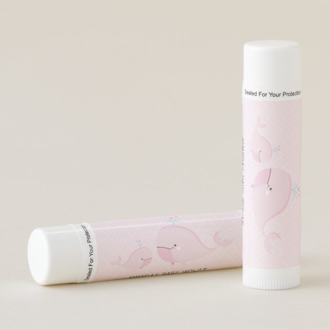 Cute Mama & Baby Whales Pink Chevron Baby Shower Lip Balm (Front)