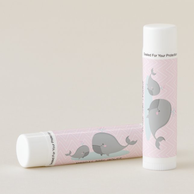 Cute Mama & Baby Whales Pink Chevron Baby Shower Lip Balm (Front)