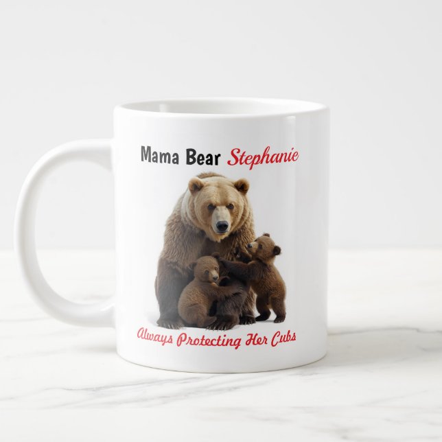 Cute Mama Bear and Cubs Personalized Mug (Left)