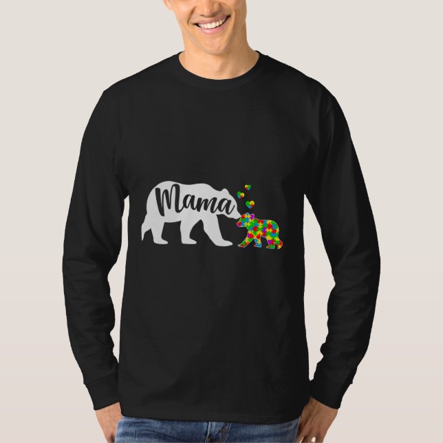 Cute Mama Bear Autism Awareness Family Support Aut T-Shirt (Front)