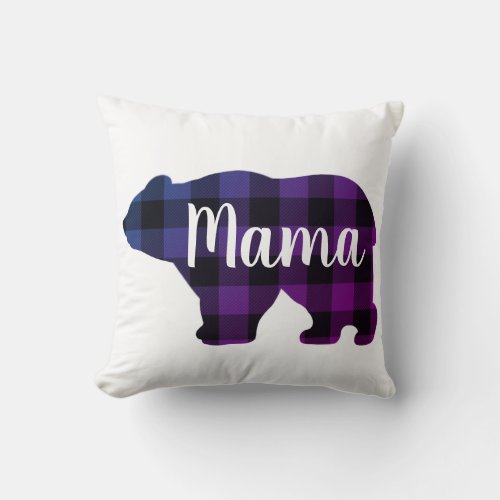 Cute Mama bear_ blue purple pink plaid  Throw Pillow