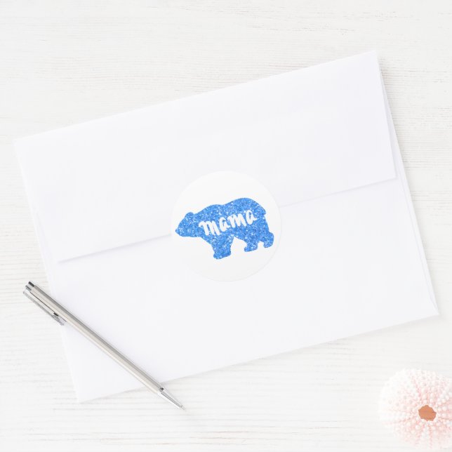 Cute Mama bear blue sparkle design for her Classic Round Sticker (Envelope)