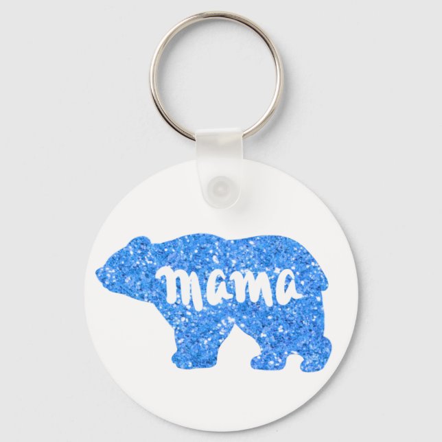 Cute Mama bear blue sparkle design for her Keychain (Front)