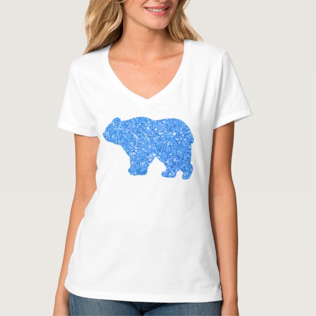 Cute Mama bear blue sparkle design for her T-Shirt (Front)