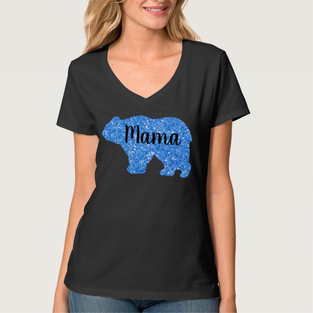 Cute Mama bear blue sparkle design for her T-Shirt (Front)