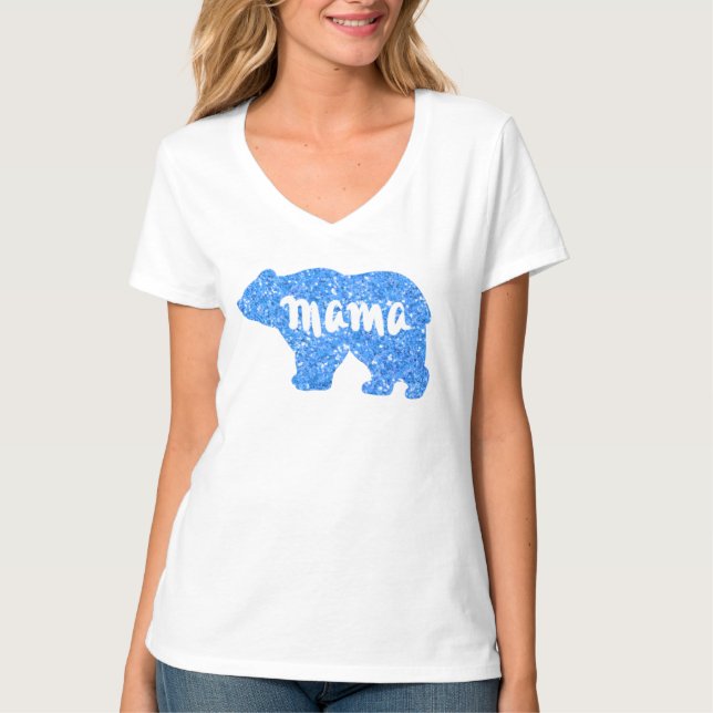 Cute Mama bear blue sparkle design for her T-Shirt (Front)