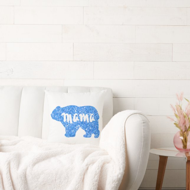 Cute Mama bear blue sparkle design for her Throw Pillow (Couch)