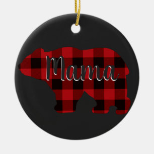 Cute Mama bear design red plaid mothers day gift Ceramic Ornament