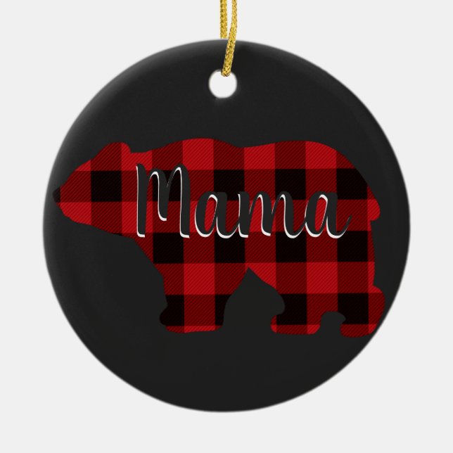 Cute Mama bear design red plaid mothers day gift Ceramic Ornament (Front)
