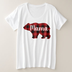 Cute Mama bear design red plaid mothers day gift Plus Size T-Shirt