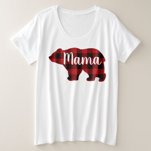 Cute Mama bear design red plaid mothers day gift Plus Size T_Shirt