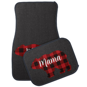 Cute Mama bear design, rustic red black plaid Car Floor Mat