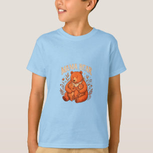 Cute Mama Bear with Baby Cubs Illustration  T-Shirt