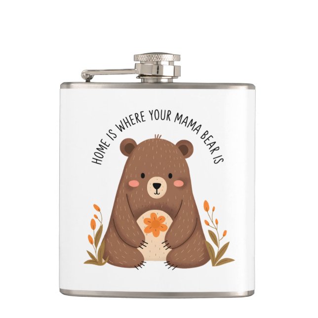 Cute Mama Bear with Flowers Flask (Front)