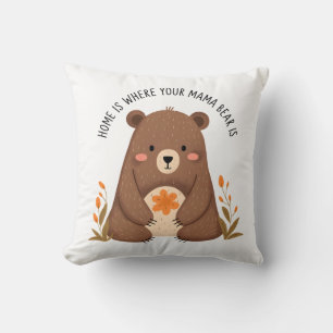 Cute Mama Bear with Flowers Throw Pillow